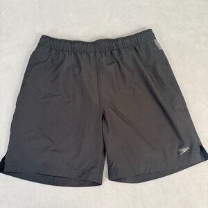 Speedo Men’s Swim Trunks/ Shirts- Black/Gray- Lined- Drawstring Zip Pocket-Large